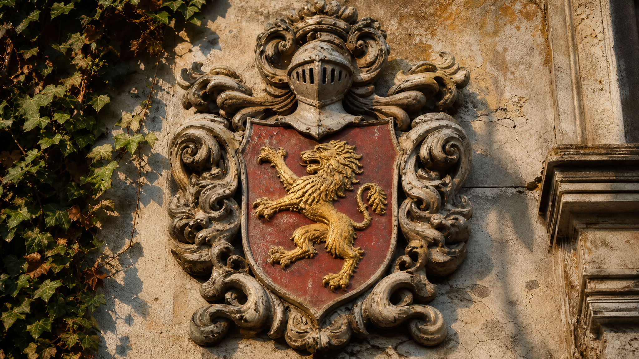 Stemma nobiliare scolpito nella pietra di un palazzo italiano